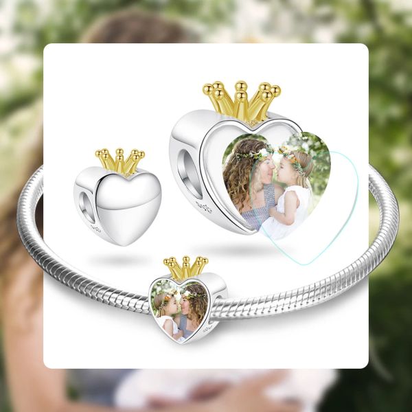 Lockets ELESHE Personalizar Foto Moda Charms 925 Sterling Silver Crown Heart Beads Fit Pulsera Original DIY Mujeres Joyería Fina