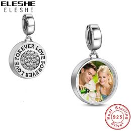 Médaillons ELESHE FOREVER LOVE Dangle Charm Fit Original Bracelet Collier 925 Sterling Argent Personnalisé Photo Perles pour Femmes DIY Bijoux