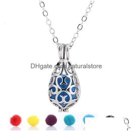 Médaillons Mode Lava Rock Stone Cage Pendentif Collier Diffuseur Huile Essentielle Goutte D'eau Forme Charme Colliers Pour Femmes Bijoux Cadeau Dhfyl