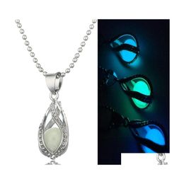 LACTET Gloed in de Dark Pearl Cage hanger kettingen Open holle Luminous Water Drop Charmed Locket Kralenketen voor vrouwen Fashion JE DHO3C