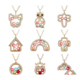 LACKETS GOUD PEARL CAGE HANGENDE Kettingen voor vrouwen Open Living Memory Kralen Glas Magnetische ketens Fashion sieraden Geschenkdruppel