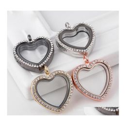 Médaillons Coeur Mémoire Ouverture Magnétique Cristal Blanc 30Mm Verre Flottant Pendentif Charmes Sans Chaînes Pour Colliers Bijoux Drop Del Ot4Xk