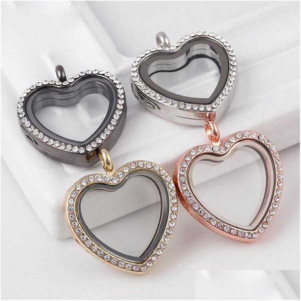 Médaillons Coeur Mémoire Ouverture Magnétique Cristal Blanc 30Mm Verre Flottant Pendentif Charmes Sans Chaînes Pour Colliers Bijoux Goutte Deliv Dhyjn