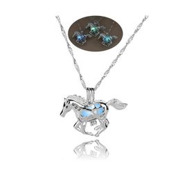 LACKETS Horse Pearl Cage Hangdoek Kettingen Glow in de Dark Open Hollow Luminous Animal Dimin Charmed Koepel voor Women S Fashion Dr Otupl