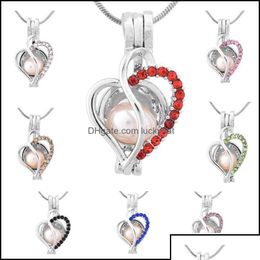 Versets se boutets Colliers Pendants Bijoux en gros mode Sier plaqué Perle Cage Love Heart with Zircon 8 Colors Locket Pendant F OTN9Q