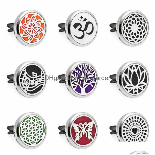 Lockets Flores de loto Aceite esencial Clip de ventilación del coche Ambientador Difusor Locket Aromaterapia con 10 piezas Almohadillas Entrega de gotas J Dhgarden Dhuzm