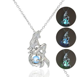 Médaillons De Luxe Glow In The Dark Sirène Colliers Glowing Creux Perle Cage Pendentif Collier Pour Femmes Dames De Mode Lumineux Bijou Dhuol