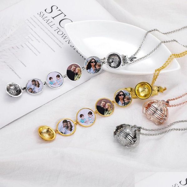 Lockets Magic PO Memoria colgante flotante Collar collar de ángel chapado Campo de moda Flash Álbum Collares para entrega de gotas Jewelr Dhmze