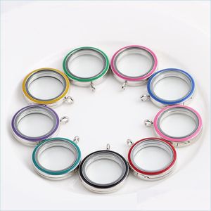 Lockets gemengd email zwevende charmes Lockets 30 mm ronde medaillet colorf magnetisch woonglas frames hangerse sieraden drop levering nec dhh50