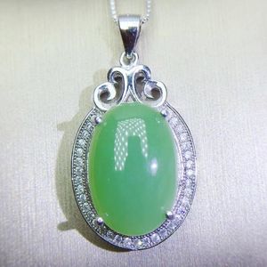 LACKETS NATUURLIJKE GROENE JADE OVAL STIJL KIJLLACE Hanger 12 16mm 11ct Gemstone 925 Sterling zilveren fijne sieraden voor mannen Vrouwen Q28314Locke