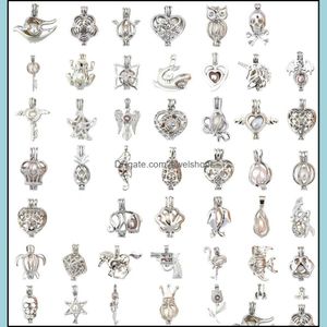 Lockets Necklaces & Pendants Jewelry 60 Mix Styles Love Wish Pearl Cages Locket Hollow Out Oyster Pendant Freshwater Wolf Dog Bear Elephant