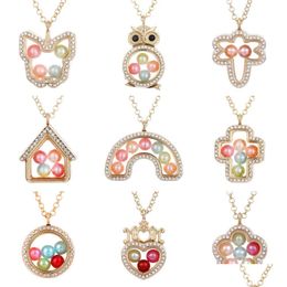  Lockets New Gold Pearl Cage Collares pendientes para mujeres Open Living Memory Beads Glass Lockets magnéticos Cadenas Joyería de moda Regalo Dr Dh1L8