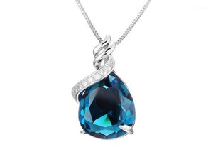 Médaillons Saphir Gemme Pendentif Collier Femmes Bleu Cristal Aigue-Marine 18k Or Blanc Ton Chaîne Ras Du Cou Bijoux De Fête Bijoux Gif2287458