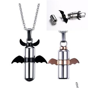 Vertillets Titanium Steel Urn Collier Cylindre Couple Capes Openables Capses Pendante Mémorial Chaîne Lovers Bijoux Bijoux Men Femmes Angels Gagnez Dhisme