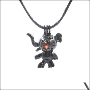 Médaillons En Gros 50 Pièces Mix Conception Fleur Noire Perle Cage Avec Chaîne En Cuir Mode Mignon Enfant Collier Pendentif Drop Delivery Je Otegz