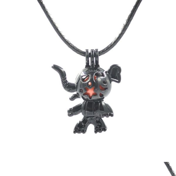 Médaillons En Gros 50 Pièces Mix Conception Fleur Noire Perle Cage Avec Chaîne En Cuir Mode Mignon Enfant Collier Pendentif Goutte Del Dhgarden Dhcvf