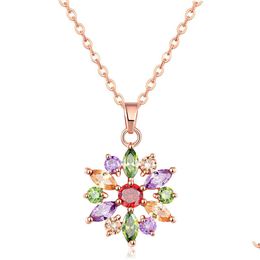 Médaillons En Gros Nouvelle Protection De L'environnement Cuivre Plaqué Or Rose Diamant Collier Fleur 3A Zircon Pendentif Femelle Goutte Dhgarden Dhitq