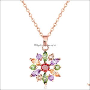 Médaillons En Gros Nouvelle Protection De L'environnement Cuivre Plaqué Or Rose Diamant Collier Fleur 3A Zircon Pendentif Femme Drop Deliver Otkgi