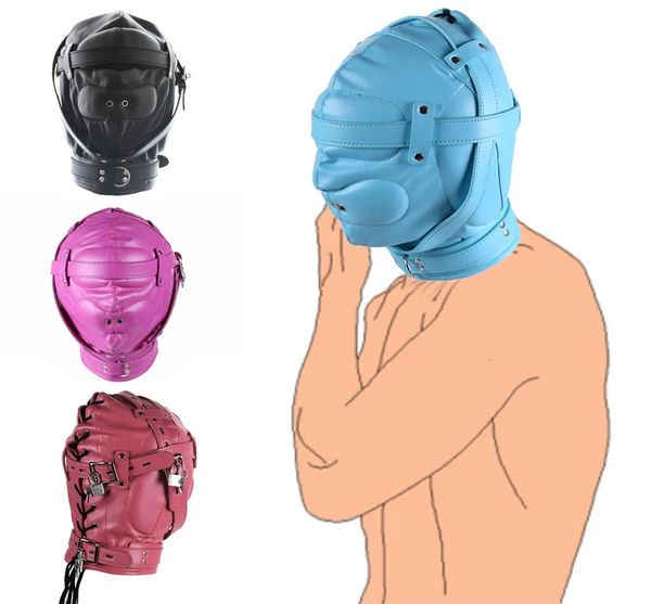 Masque à capuche complet en cuir souple avec trou de respiration Couvre-chef de privation sensorielle BDSM Bondage Gimp Slave Role Play Sex Toys 240109