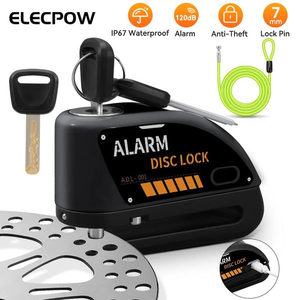 Elepow vélo moto alarme frein à disque serrure 120dB Rechargeable vélo Moto système d'alarme antivol accessoires de moto