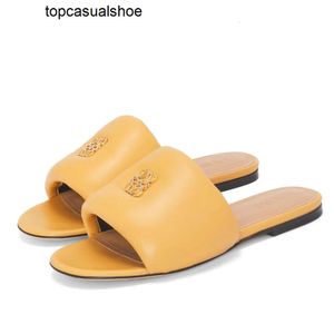 Loeews Zapatos de anagrama populares de lujo, sandalias acolchadas para mujer, zapatillas de piel de cordero de verano, chanclas para mujer, chanclas de playa, zapatillas planas informales para mujer para caminar EU35-42