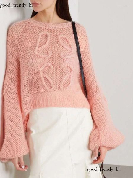 Loewe pull créateur de mode femmes chandails coréen lanterne manches doux cou pull printemps pull Long top en tricot 414