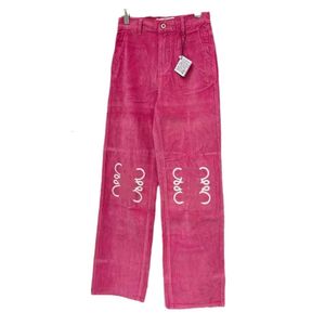 Loewee Designer Jeans Luxe Mode Voor Dames Heren Jeans Herfst En Winter Knie Corduroy Roze Broek Casual Stijl Rechte Buisbroek Trendy Dames