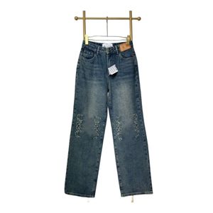 Loewee designer jeans luxe mode voor damesjeans vroege herfst geborduurde knie taille lederen label jeans merk slanke en rechte been broek