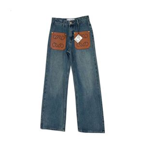 Loewee designer jeans luxe mode voor dames jeans herfst/winter lederen tas ontwerp met rechte been denim taille vloer sleep licht kleur denim broek