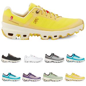 Loeweelies on Sneakers Chaussure de course Cloudventure Nylon Femmes Hommes Dégradé Bleu Noir Chaussures Baskets Sports Toile de polyester recyclé et maille Sneake jaune pâle