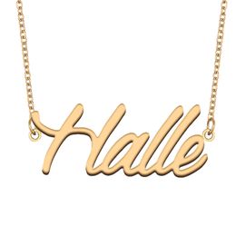 Halle nom colliers pendentif personnalisé personnalisé pour femmes filles enfants meilleurs amis mères cadeaux 18 carats plaqué or acier inoxydable