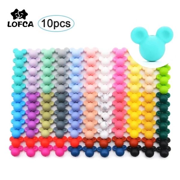 LOFCA 10pcs Silicona Dentitud de ratón Beads Baby Toether Beads Food Grade Beads BPA Collar de bricolaje Gratis Colgante Hacer 240422