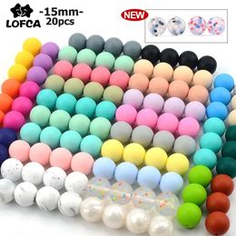 Lofca 15 mm 20pcslot siliconen losse kralen veilige titel ronde baby kinderziektes diy kauwbaar kleurrijk voor baby 240420