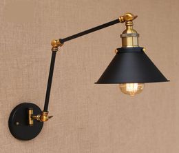 Loft zwarte vintage industriële stijl verstelbare lange arm retro wandlamp E27 LED wandlampen voor thuis hal slaapkamer woonkamer9982279
