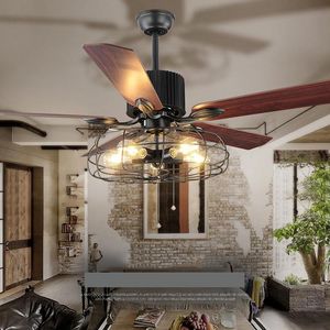 Loft industriel ventilateur lustre rétro salon salle à manger électrique silencieux ménage LED télécommande lampe à feuilles de bois ventilateurs de plafond
