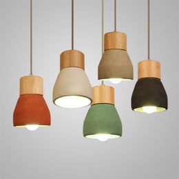 Loft lampes suspendues industrielles LED lustres lumière ciment bois Art luminaire plafond lustre 199q