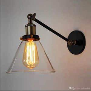 Loft Brazo oscilante Apliques de pared Retro LED Luz de pared Almacén Iluminación ambiental Pantalla de vidrio Estilo industrial E 27 Edsion Lámpara de pared 248g