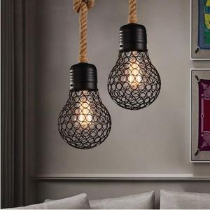 Loft Vintage corde suspension Edison forme d'ampoule lampes suspendues lampe à cage en métal pour restaurant bar café salle à manger luminaire
