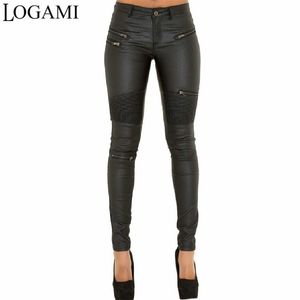 LOGAMI Faux Pantalon En Cuir Femmes Élastique Zipper Pantalon En Cuir Pantalon Leren Broeken 211216