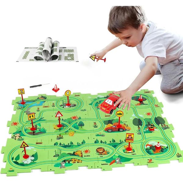 Juego de mesa de lógica para niños Jigsaw Puzzle Race Car Track Slot Rail Monetssori Educational 231228