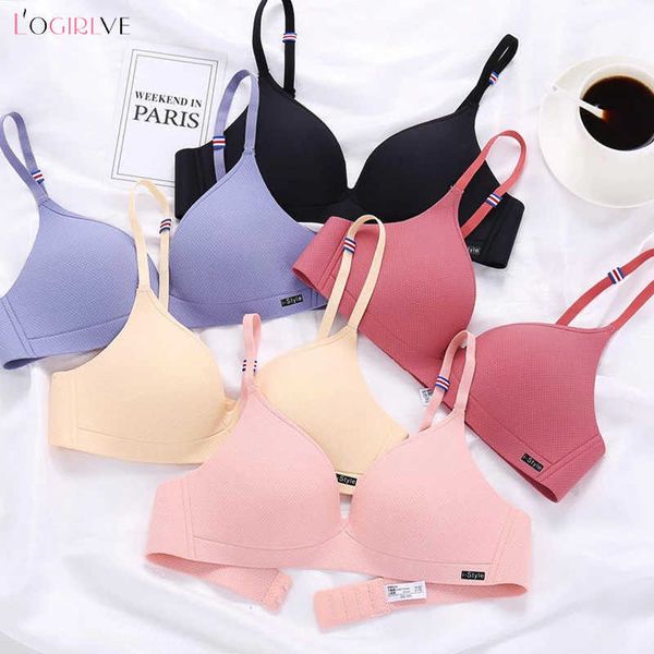 Logirlve Sujetador sin costuras Sujetador de mujer Bralette Sexy Transpirable Mujer Color sólido Lencería Sujetadores inalámbricos para niña AB Copa pequeña 210623