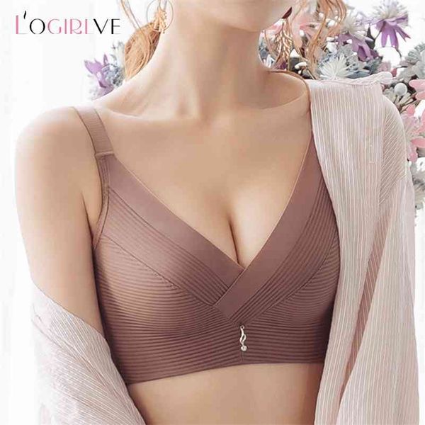 Logirlve Sólido Sin costuras Mujeres Ropa interior Push Up Bra Transpirable Tamaño grande Bras Lencería femenina Sexy Bras inalámbricos Cómodo BH 210728