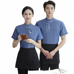 logo 2023 Uniforme de serveur de restaurant chinois Restauration Teahouse Waitr Uniforme Hot Pot Workwear Service alimentaire Vêtements de cuisine L6Xl #