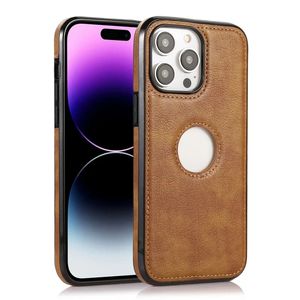 Logo Hole Business Ultra Slim Leather Case voor iPhone 15 14 13 11 Pro Max 12 XS XR X 15Pro I Telefoonhoesjes Back Cover 100pcs