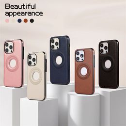 Étui magnétique en cuir Ultra mince avec trou de logo pour IPhone 15 14 13 12 11 Pro Max 15Pro 14Pro I Phone Mac Safe Cover Factory