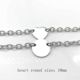 316L Titanium stalen hart armband vrouwen mode ketting aan de hand 19mm hart ronde Een set van verpakking paar sieraden Cadeau voor Accessoires Valentijnsdag groothandel
