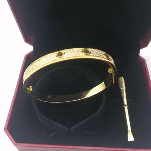 Logo luxe schroef armband vrouwen roestvrij staal rosé goud paar diamant 3 rijen mode sieraden in hand valentijnsdag cadeau voor vriendin voorstel bruiloft