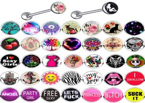 Logo Halneau de langue droite en acier inoxydable 14g Piercing Barre d'oreille Méllon de mamelon de carrosserie bijoux de piercing pour femmes hommes 100pcs2876324