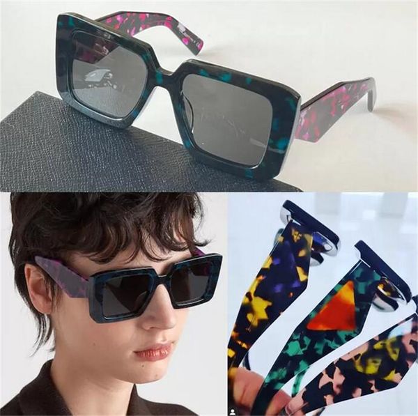 Logotipo símbolo color Gafas de sol de gran tamaño diseñador Hombres Mujeres Verano SPR23Y Gafas de carey verde azulado Placa cuadrada anti-ultravioleta Anteojos de montura completa con CAJA