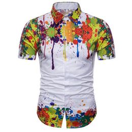 Loiejiaohui Zomer Nieuwe Koreaanse mannen Hawaiiaanse strand Shirt met korte mouwen schouder zoom inkt afdrukken 3d casual shirt met korte mouwen